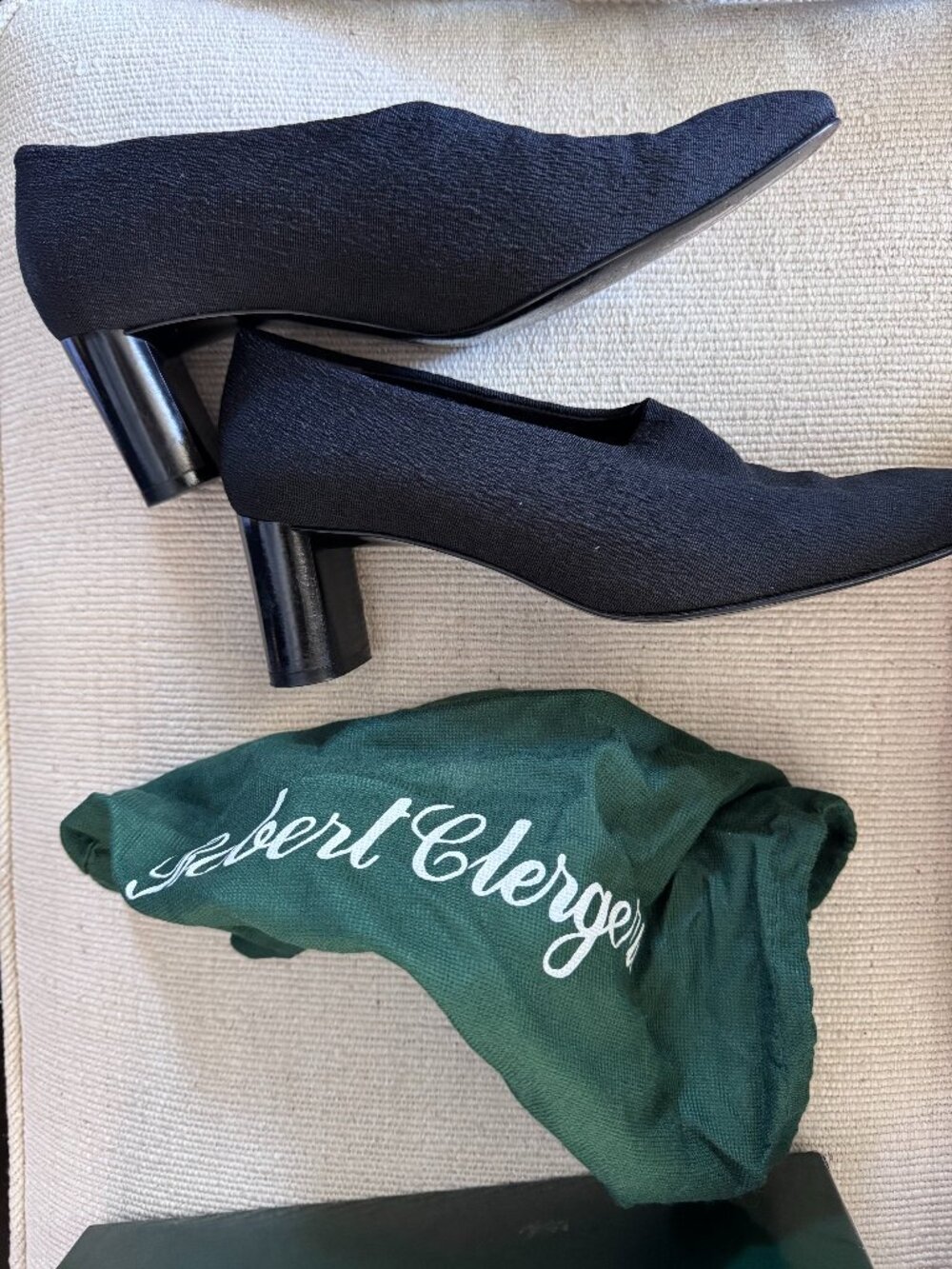 Robert Clergerie Black Stretch Block Heel Pumps